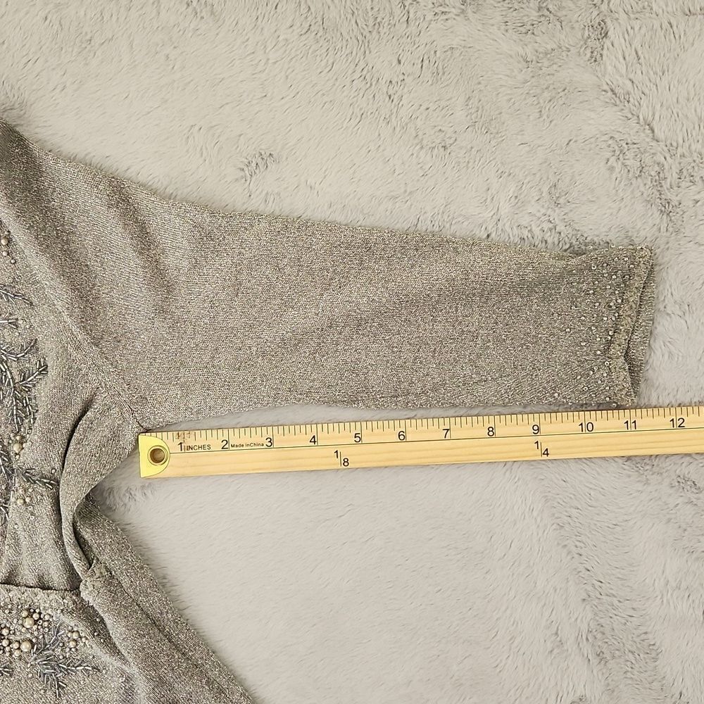 *Ann Taylor Petites Silver Beaded Wrap Sweater Top XSP Metallic Holiday - Picture 11 of 12